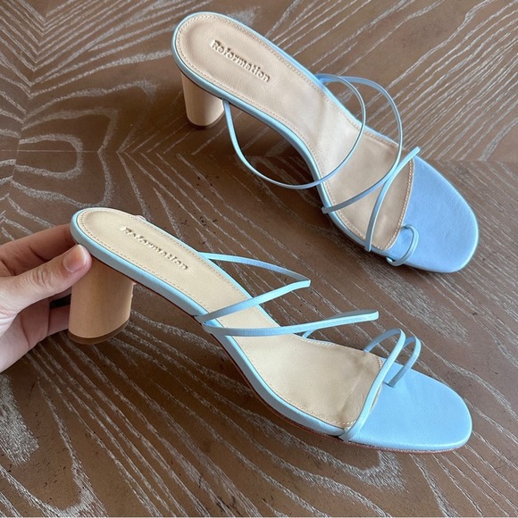 LIKE NEW Reformation Rachel Powder Blue Strappy Sandal Heel 9.5 - Picture 1 of 7